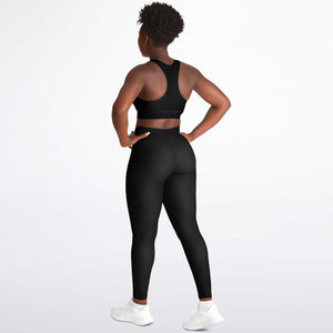 Black & Gold Padded Sports Bra & Leggings - AOP