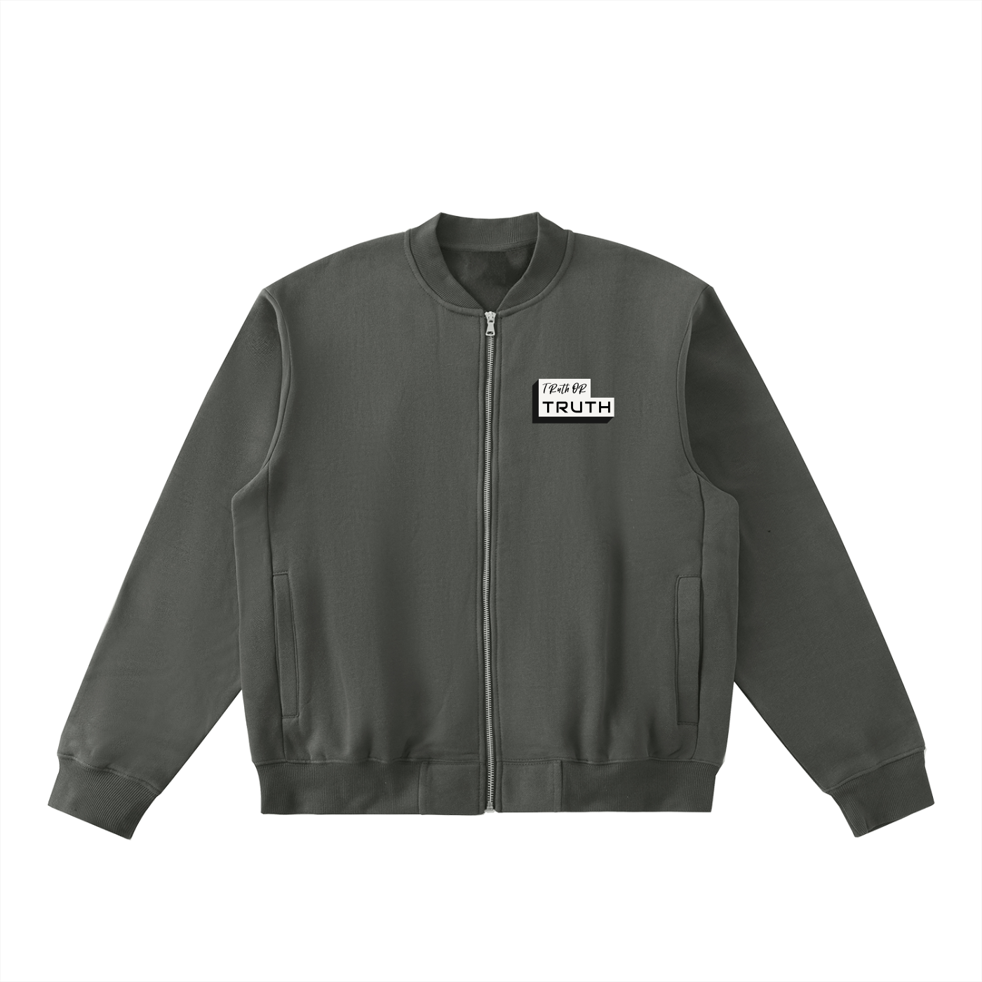 Truthortruth Essential Zip-Up Fleeced Varsity Jacket