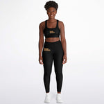 Load image into Gallery viewer, Black &amp; Gold Padded Sports Bra &amp; Leggings - AOP
