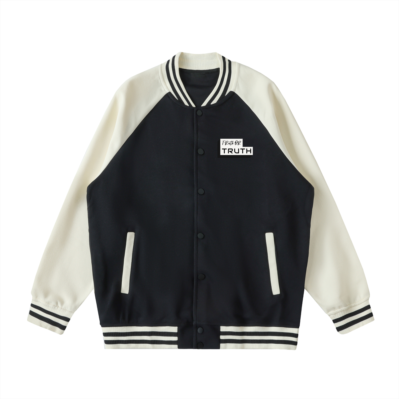 Truthortruth Two Tone Raglan Sleeve Varsity Jacket