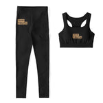 Load image into Gallery viewer, Black &amp; Gold Padded Sports Bra &amp; Leggings - AOP
