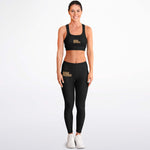 Load image into Gallery viewer, Black &amp; Gold Padded Sports Bra &amp; Leggings - AOP
