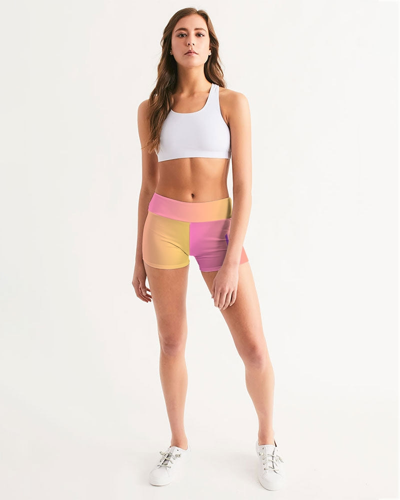 Pink Gradient Women's Mid-Rise Yoga Shorts