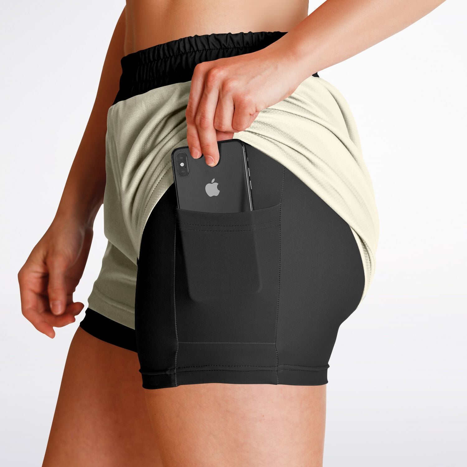 Women's Cream and Black 2 in 1 shorts