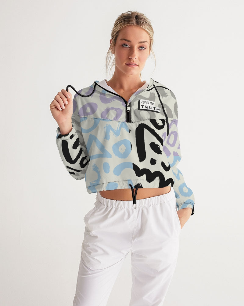 Abstract Retro Pattern Women's Cropped Windbreaker
