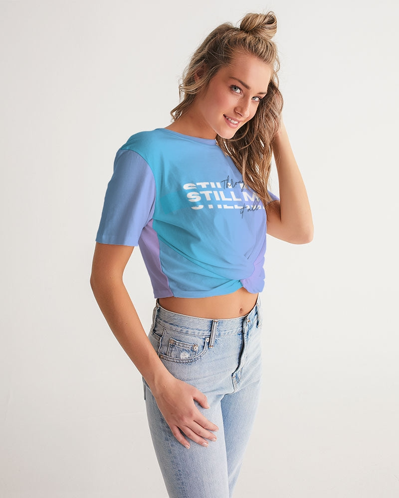 Still Me Topaz Gradient Women's Twist-Front Cropped Tee