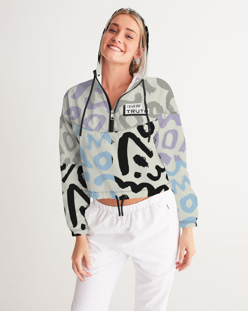 Abstract Retro Pattern Women's Cropped Windbreaker
