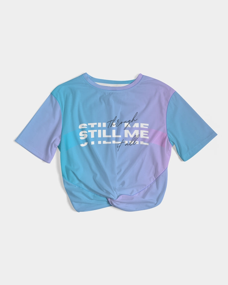 Still Me Topaz Gradient Women's Twist-Front Cropped Tee