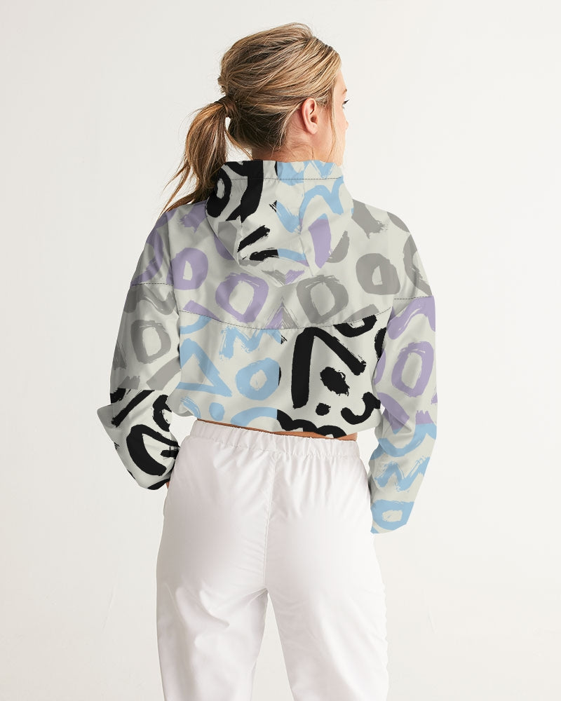 Abstract Retro Pattern Women's Cropped Windbreaker