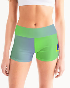 Spring Green Gradient  Women's Mid-Rise Yoga Shorts