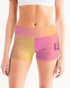 Pink Gradient Women's Mid-Rise Yoga Shorts