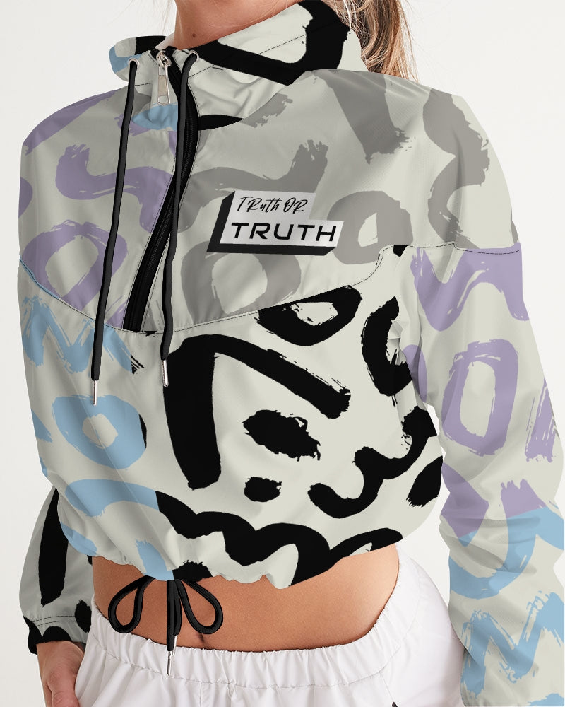 Abstract Retro Pattern Women's Cropped Windbreaker